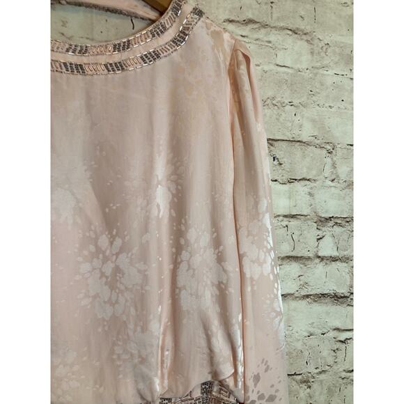 Vintage d'ore Silk Dress Women 14 Pale Pink Beaded Draped Made In Hong Kong 90s - Picture 8 of 16